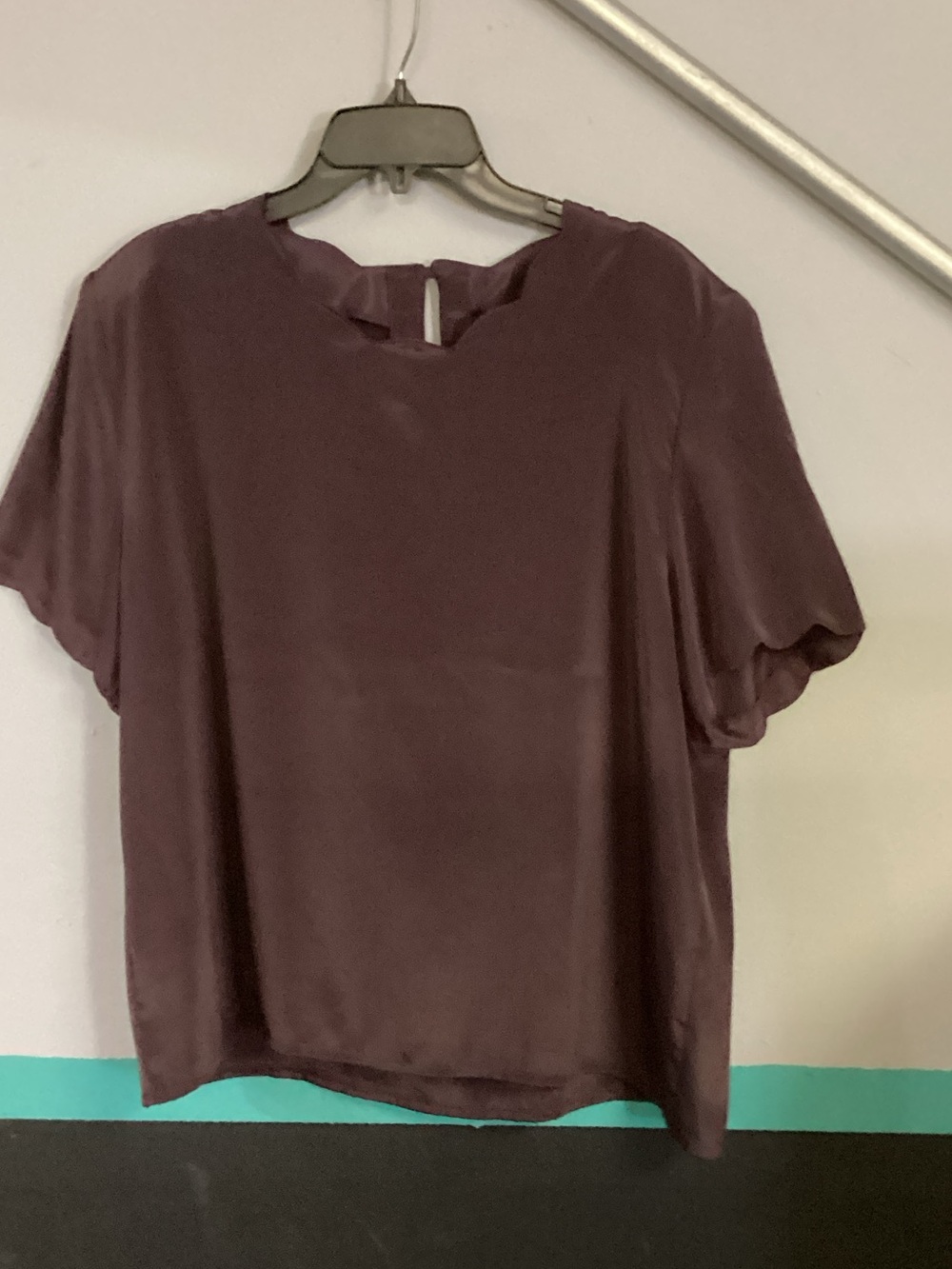 Scalloped Short-Sleeve Blouse in Plum